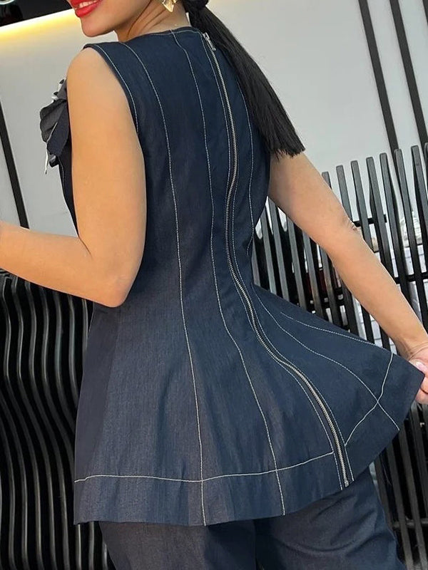 Round-Neck A-Line Zip Relaxed Vest