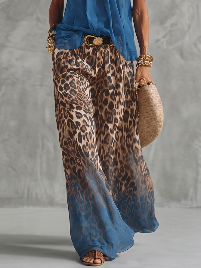 Leopard Print Gradient High-Waist Relaxed Pants