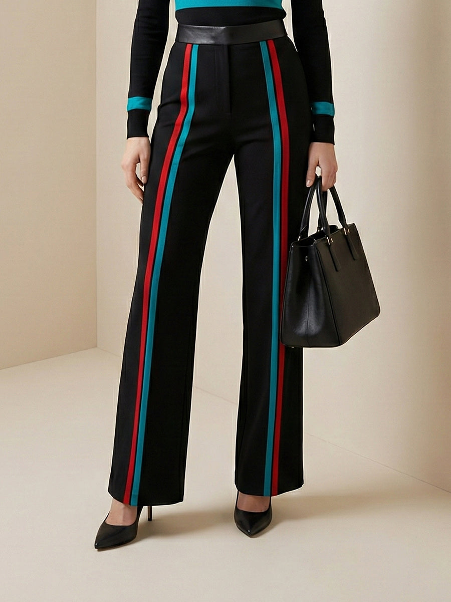 Striped High-Waist Contrast Pants