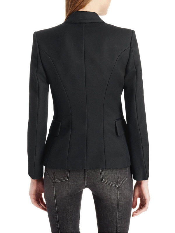 Notch-Collar Button-Detail Long-Sleeve Blazer