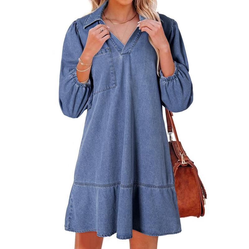 Layla | Soft Washed Denim Puff Sleeve Dress
