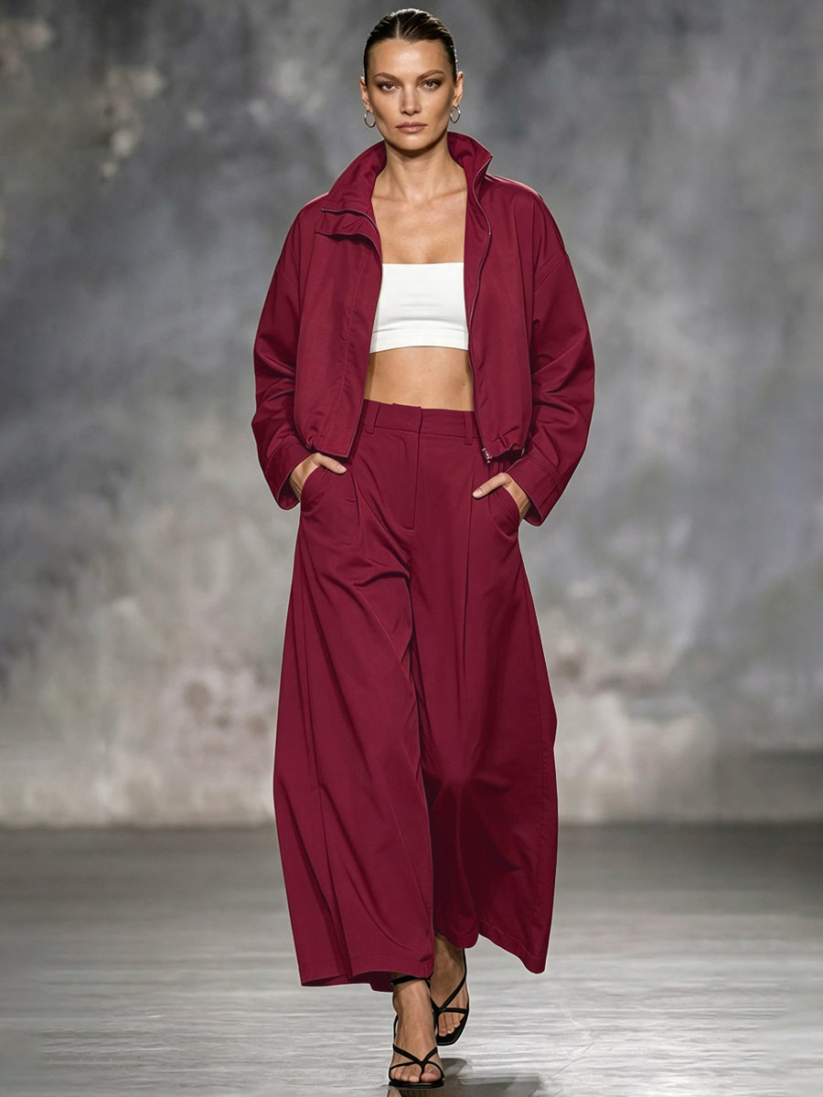 Wide-Leg Cropped Pocket Elastic Pants