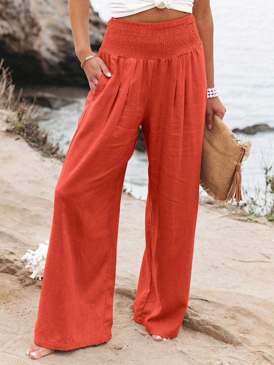 High-Waist Pleated Pocket Pants