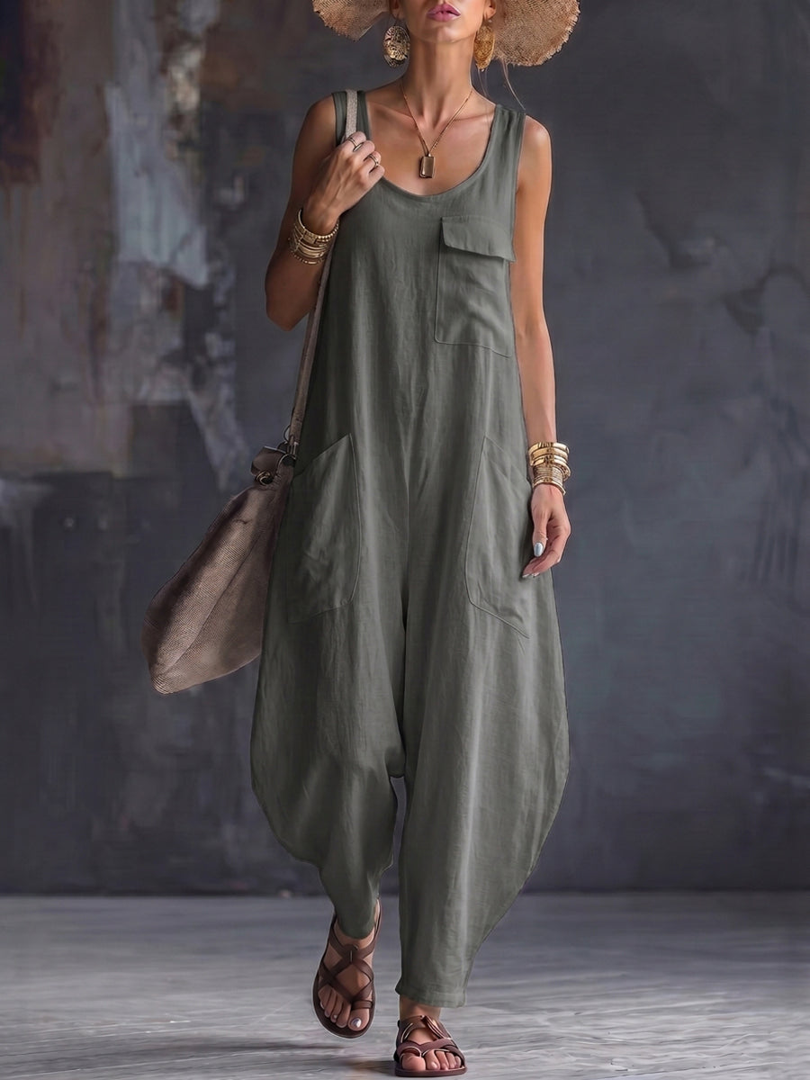 Square-Neck Pocket Sleeveless Relaxed Jumpsuit