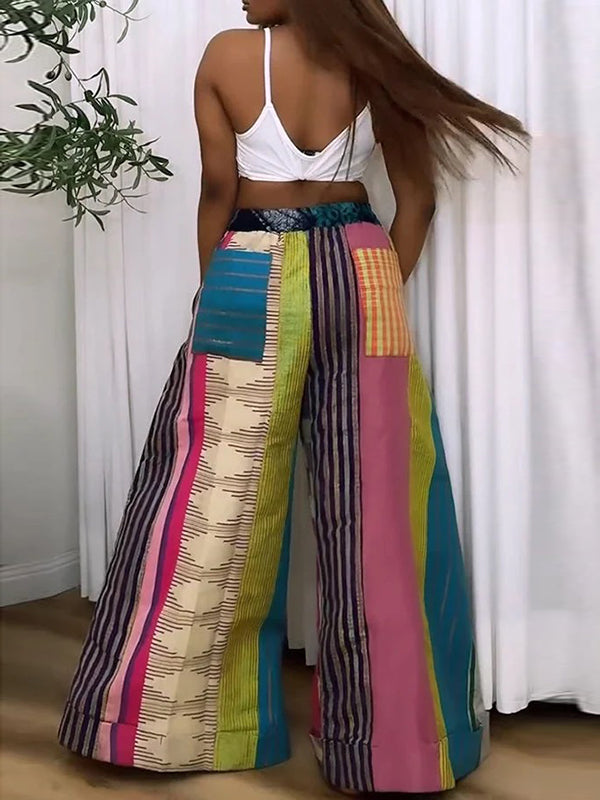 Striped Wide-Leg Drawstring Relaxed Pants