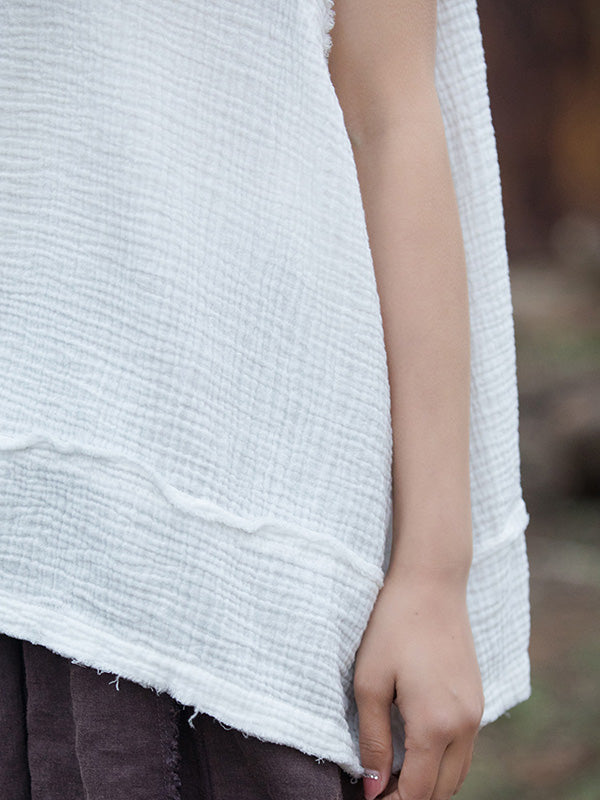 V-Neck Pleated Fringe Sleeveless Vest
