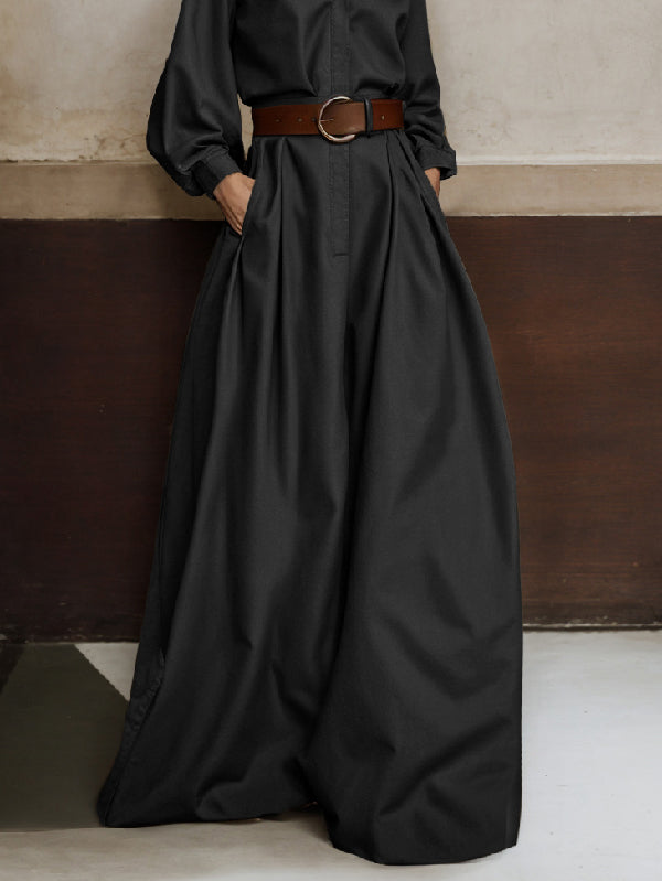 Wide-Leg V-Neck Button-Detail Relaxed Belt