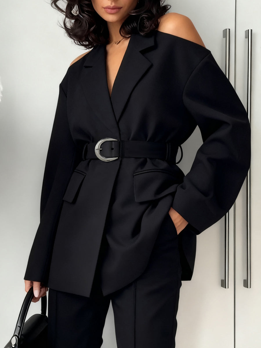 Belted Long-Sleeve Relaxed Blazer