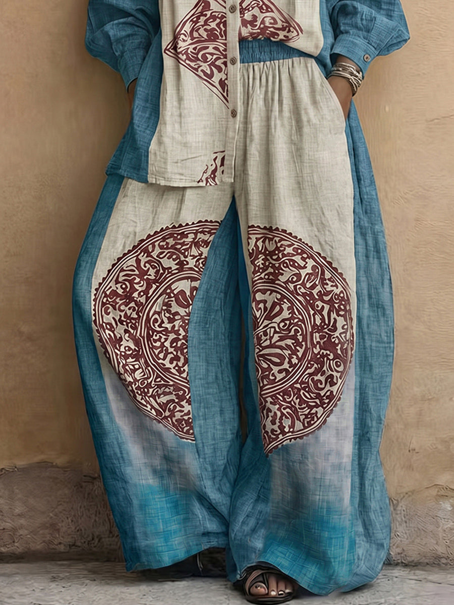Printed High-Waist Pocket Elastic Pants