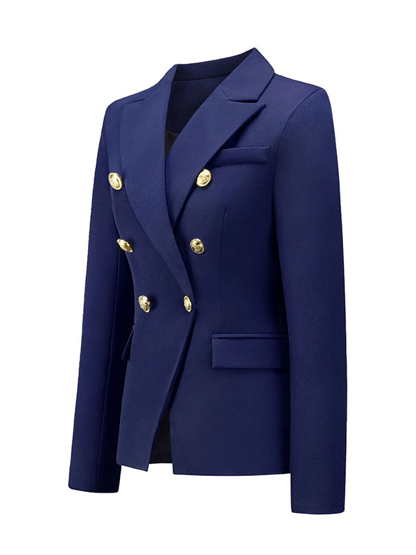 Notch-Collar Button-Detail Long-Sleeve Blazer