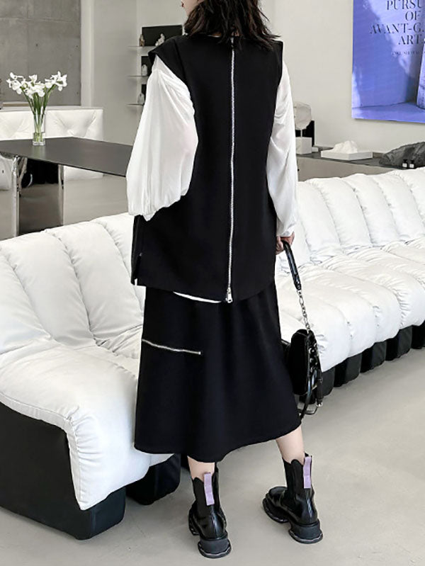 Round-Neck Asymmetric Zip Sleeveless Vest