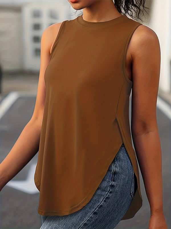 Round-Neck Side-Split Sleeveless Relaxed Cover-Up