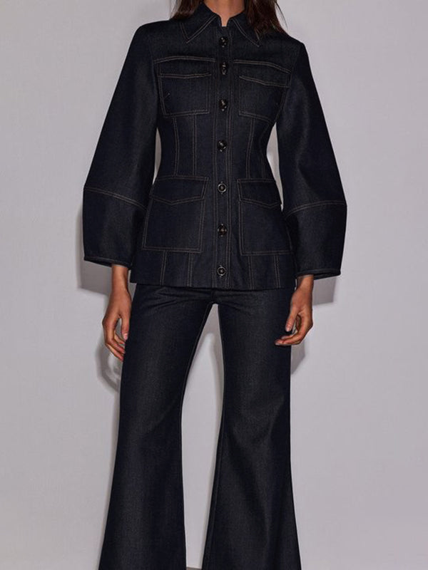 Button-Detail Pocket Long-Sleeve Jacket