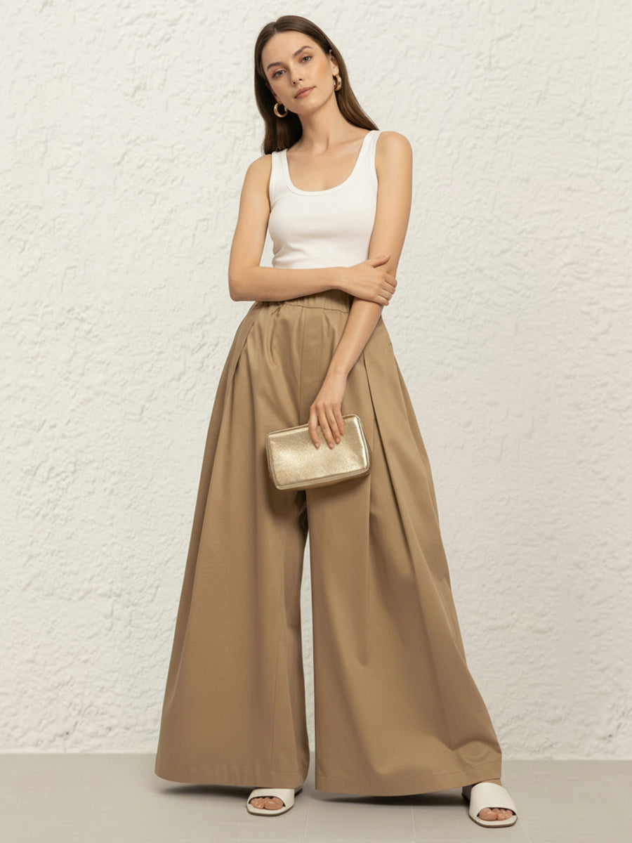 High-Waist Pleated Pocket Pants