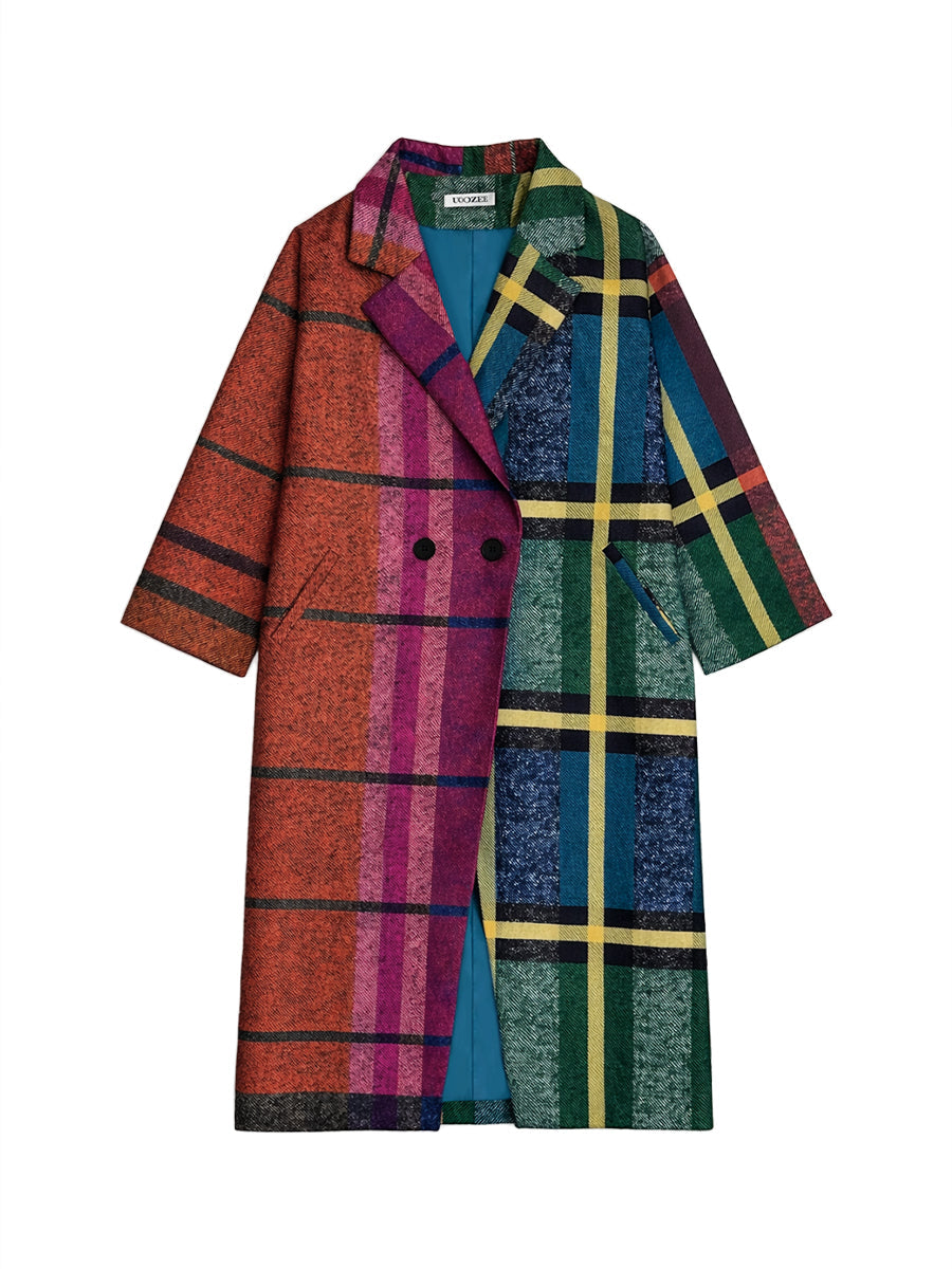 Checked Three-Quarter Sleeve Relaxed Contrast Jacket
