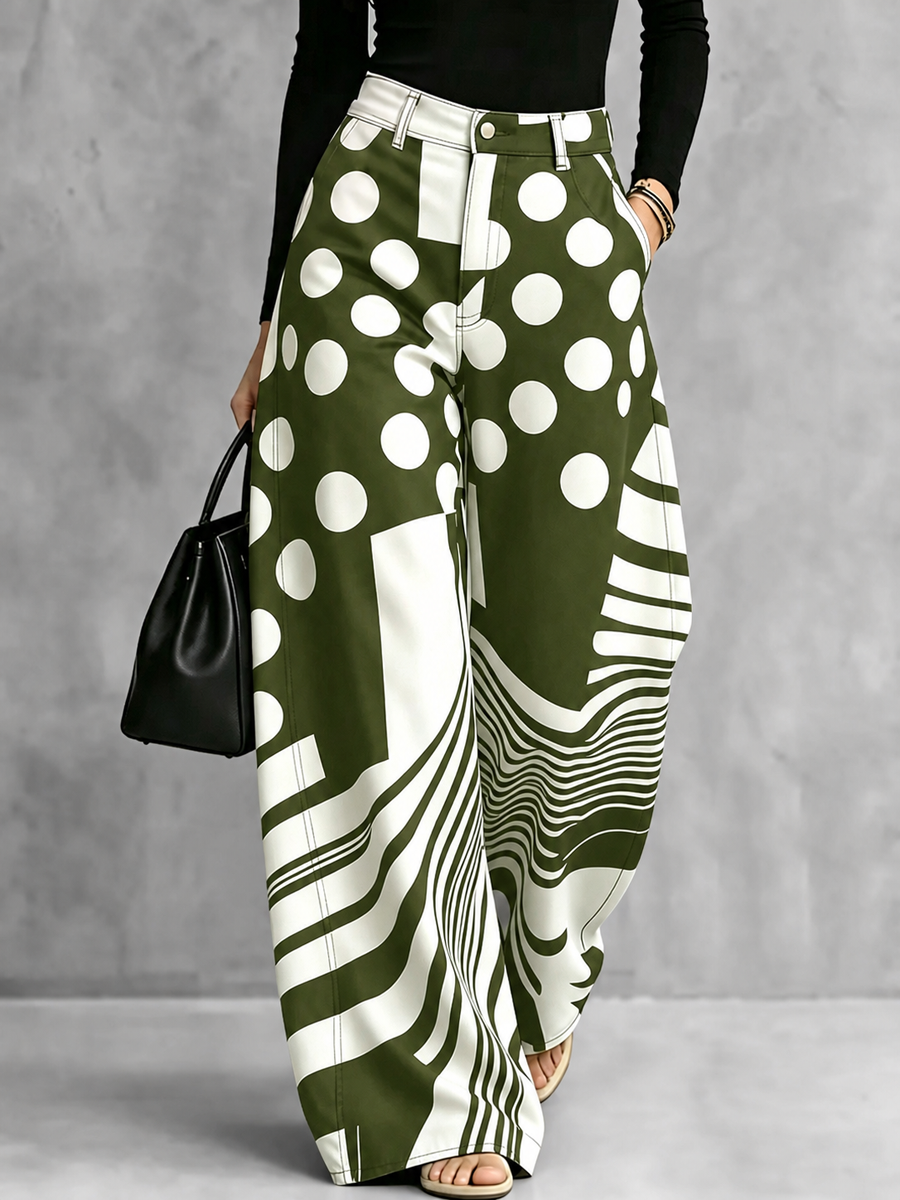 Striped Wide-Leg Button-Detail Zip Pants