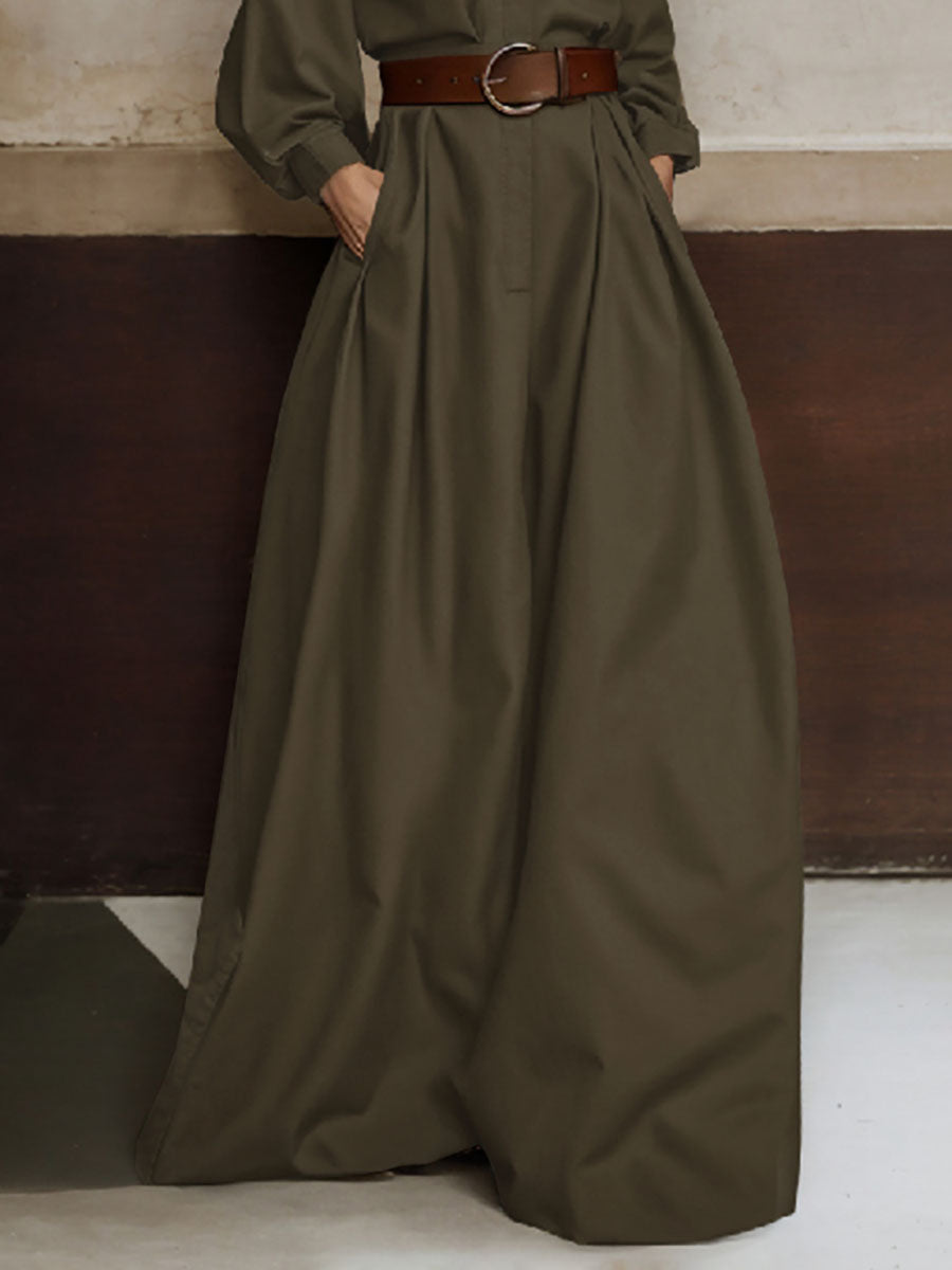 Wide-Leg V-Neck Button-Detail Relaxed Belt