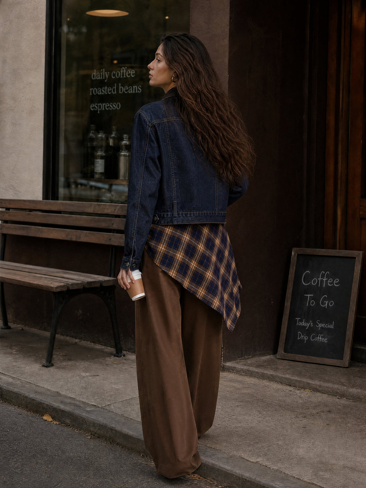 Checked Wide-Leg High-Waist Pocket Pants