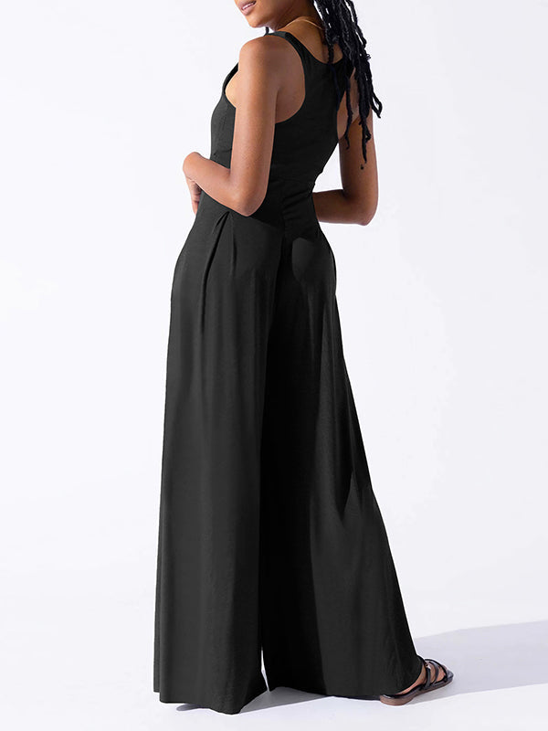 Pleated Sleeveless Relaxed Jumpsuit