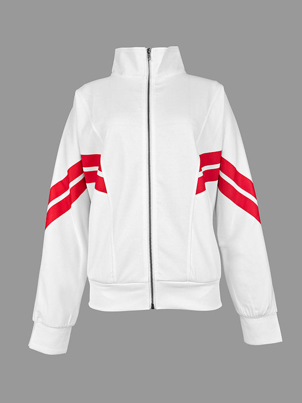 Striped Stand-Collar Zip Long-Sleeve Jacket