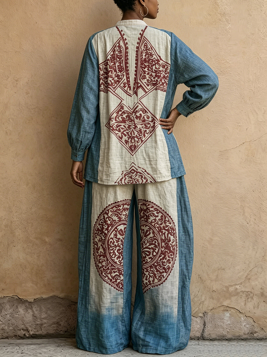 Printed High-Waist Pocket Elastic Pants