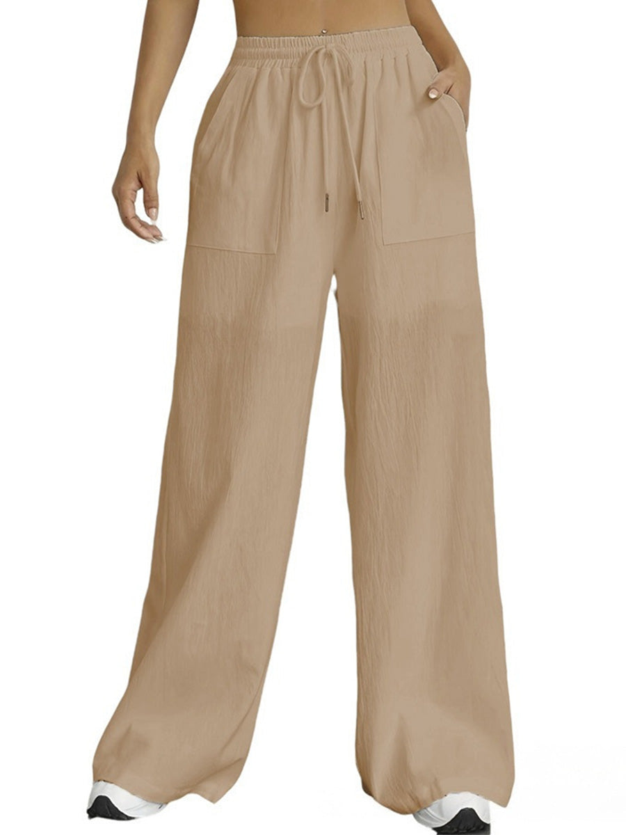 Wide-Leg High-Waist Pleated Pocket Pants