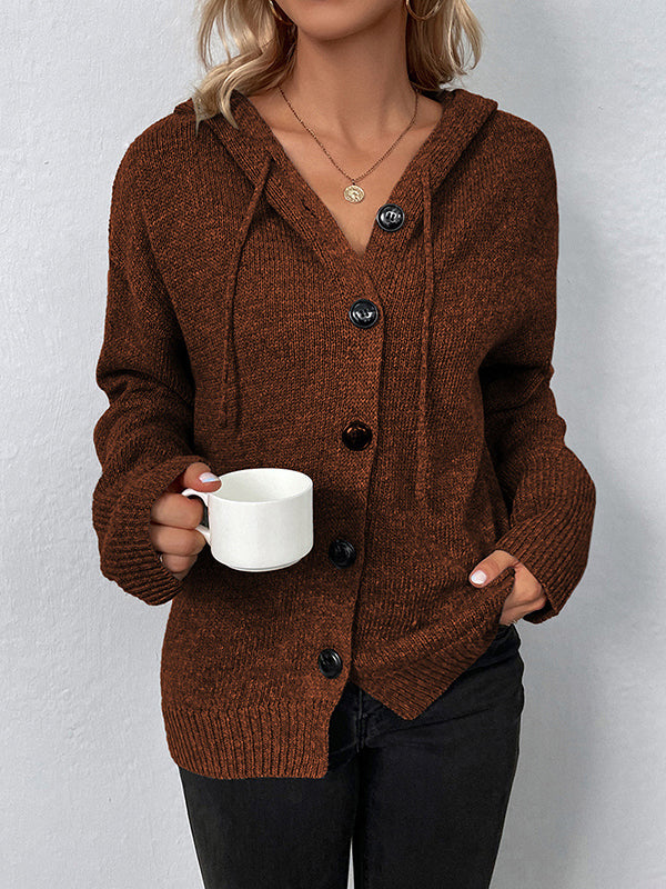 Hooded Button-Detail Cardigan