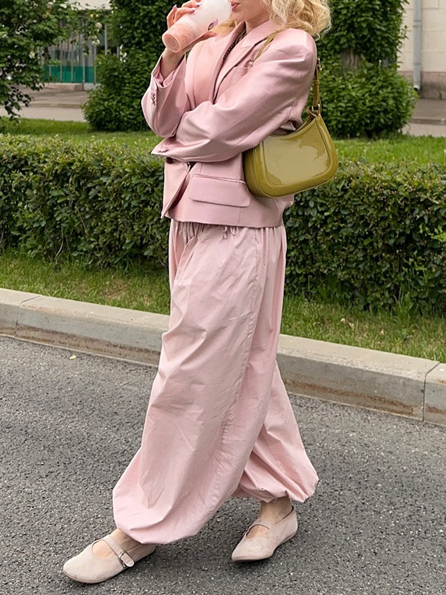High-Waist Pleated Drawstring Pants