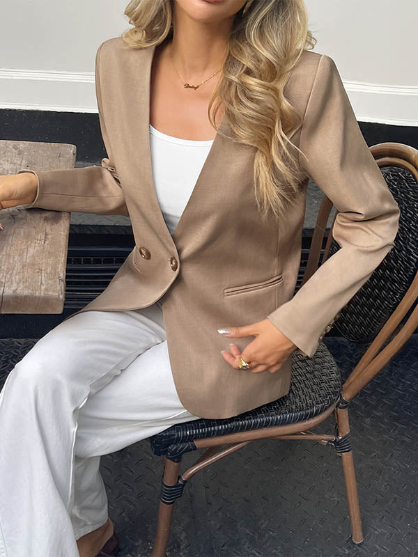 Button-Detail Long-Sleeve Relaxed Blazer