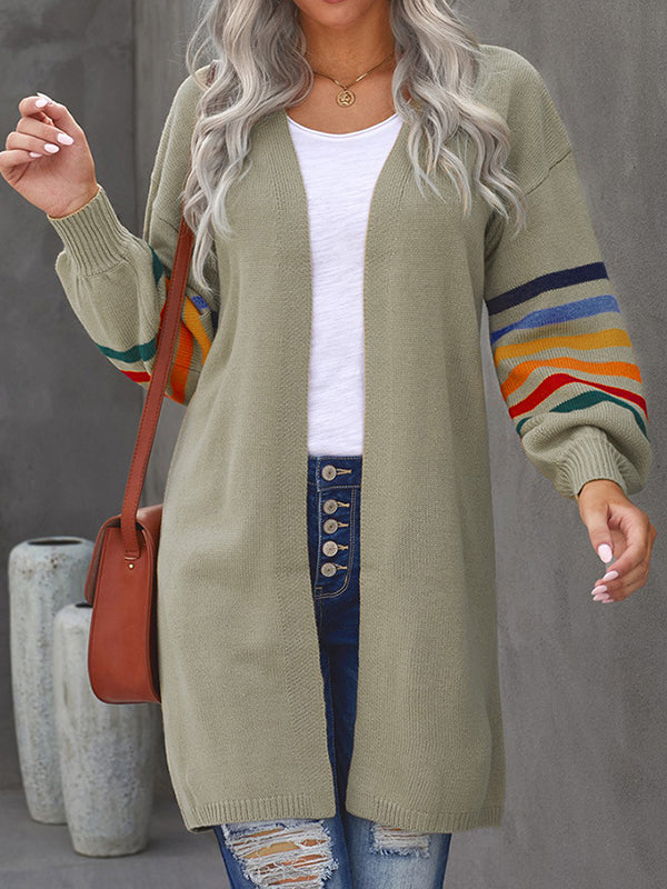 Striped Long-Sleeve Relaxed Contrast Cardigan