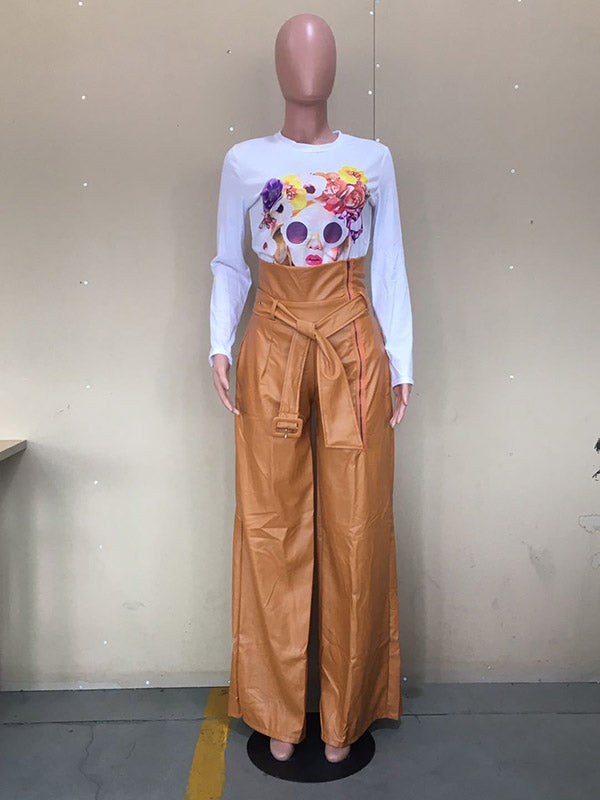 Wide-Leg High-Waist Zip Belted Belt