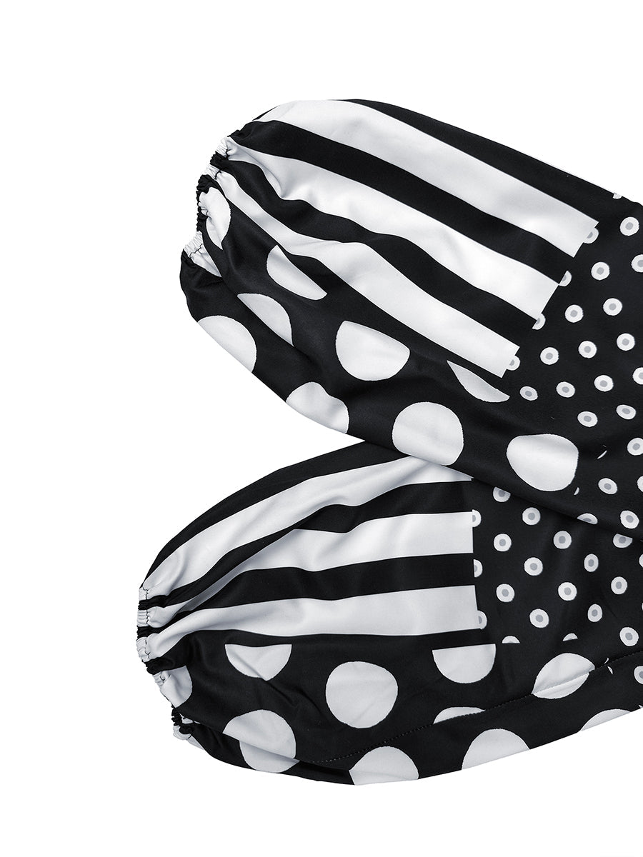 Polka Dot Striped Long-Sleeve Elastic Jumpsuit