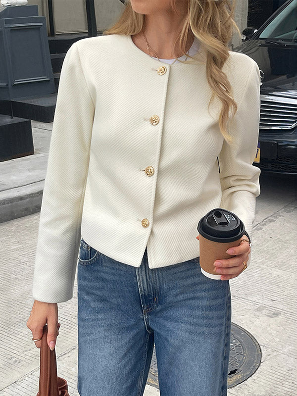 Striped Button-Detail Long-Sleeve Jacket