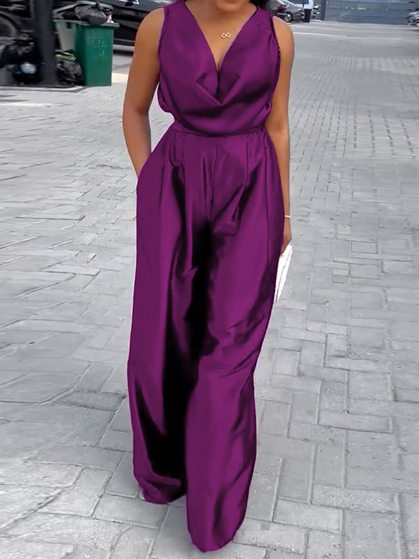 V-Neck Sleeveless Relaxed Jumpsuit