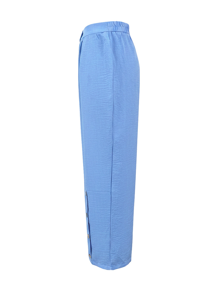 Wide-Leg Button-Detail Pocket Relaxed Pants