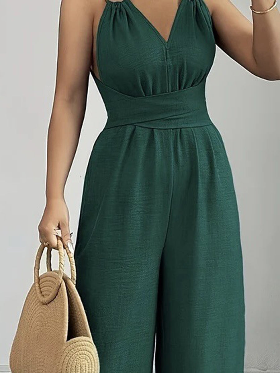 High-Waist Open-Back Sleeveless Jumpsuit