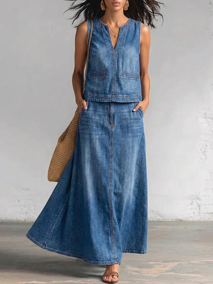 V-Neck Sleeveless Relaxed Vest