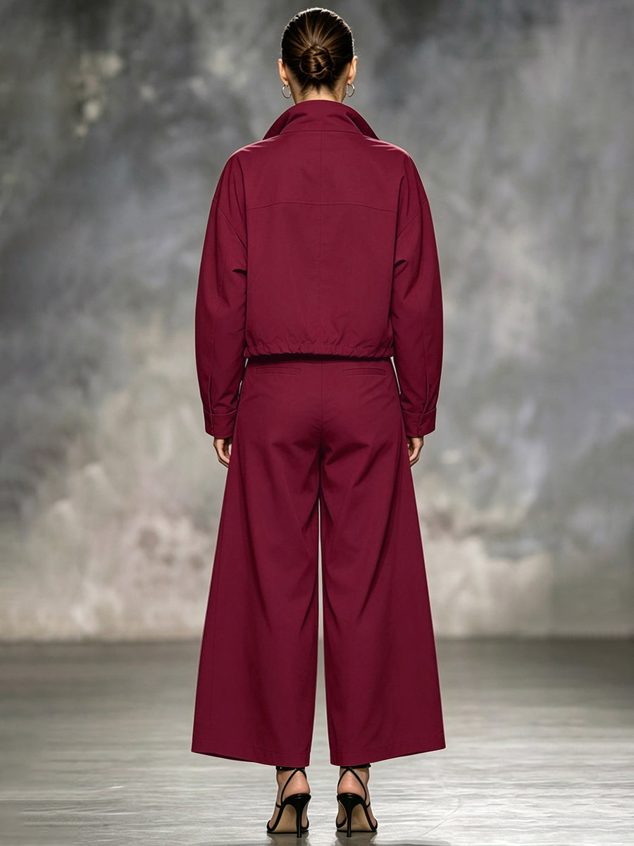 Wide-Leg Cropped Pocket Elastic Pants