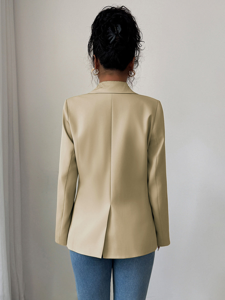 Notch-Collar Button-Detail Pocket Long-Sleeve Blazer