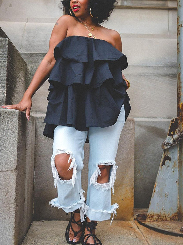 A-Line Ruffle Elastic Relaxed Vest