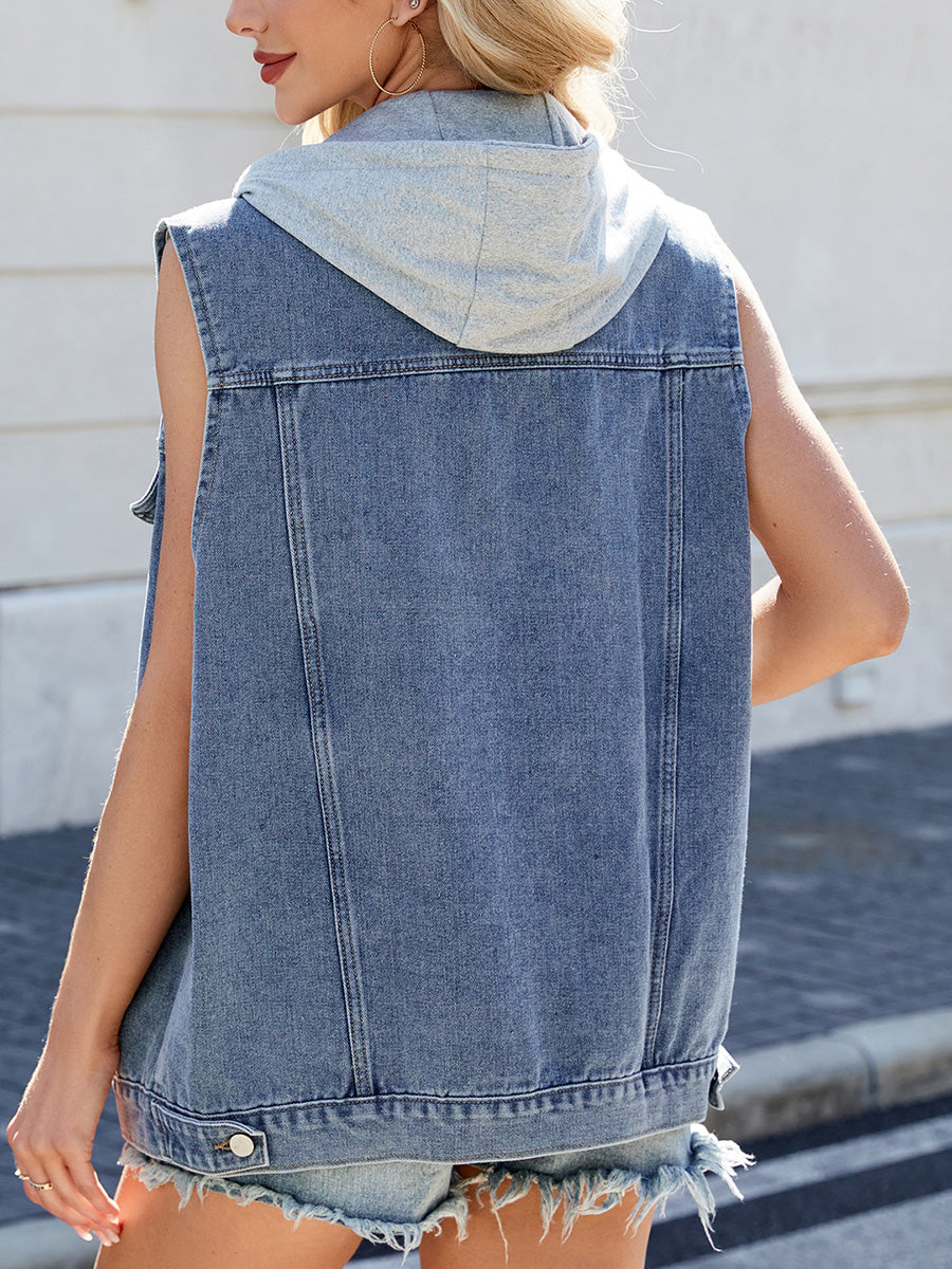 Button-Detail Pocket Sleeveless Relaxed Vest