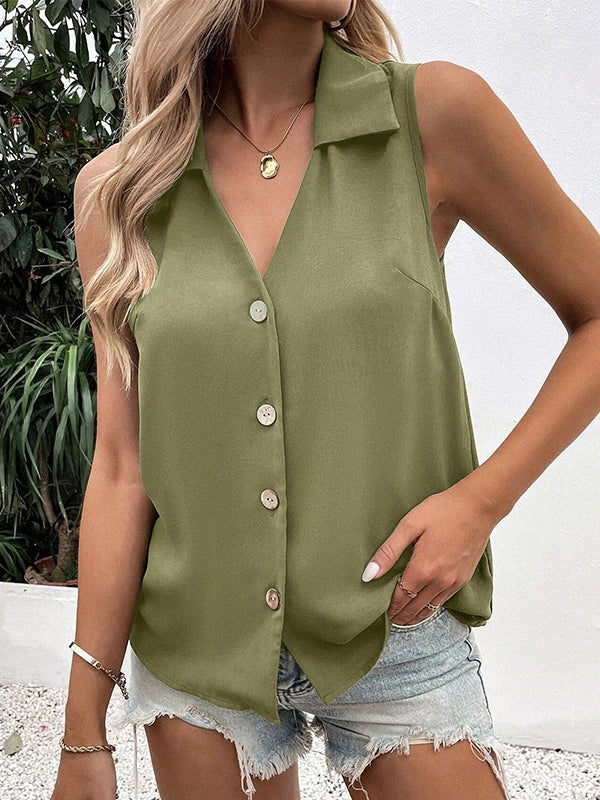 V-Neck Button-Detail Sleeveless Relaxed Vest