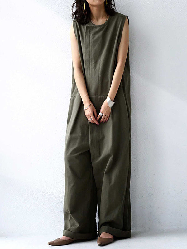 Wide-Leg Round-Neck Sleeveless Jumpsuit