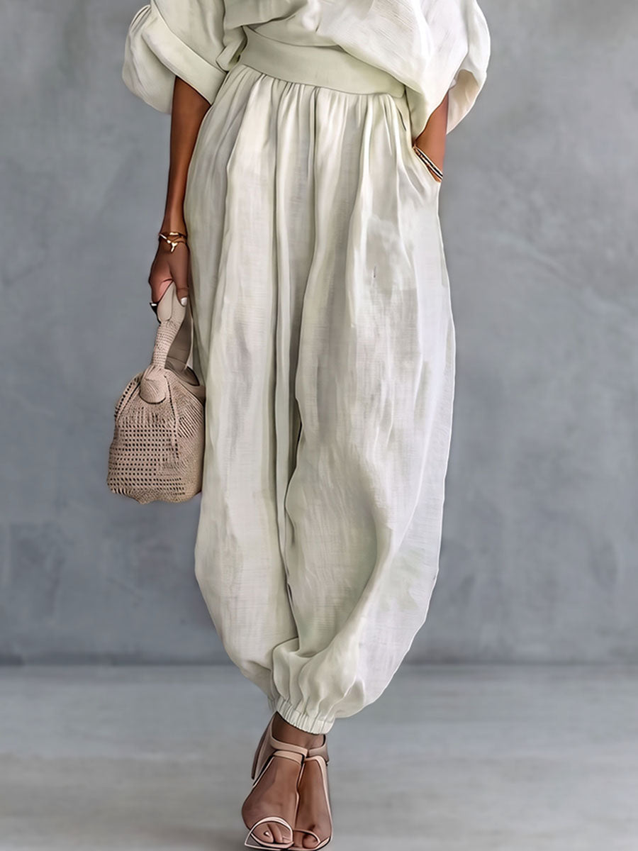 Wide-Leg High-Waist Pocket Elastic Pants