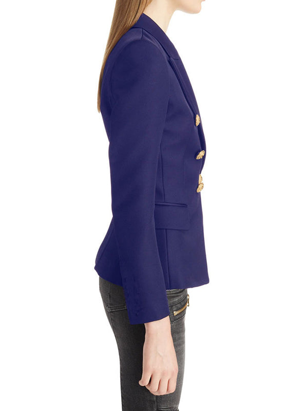 Notch-Collar Button-Detail Long-Sleeve Blazer