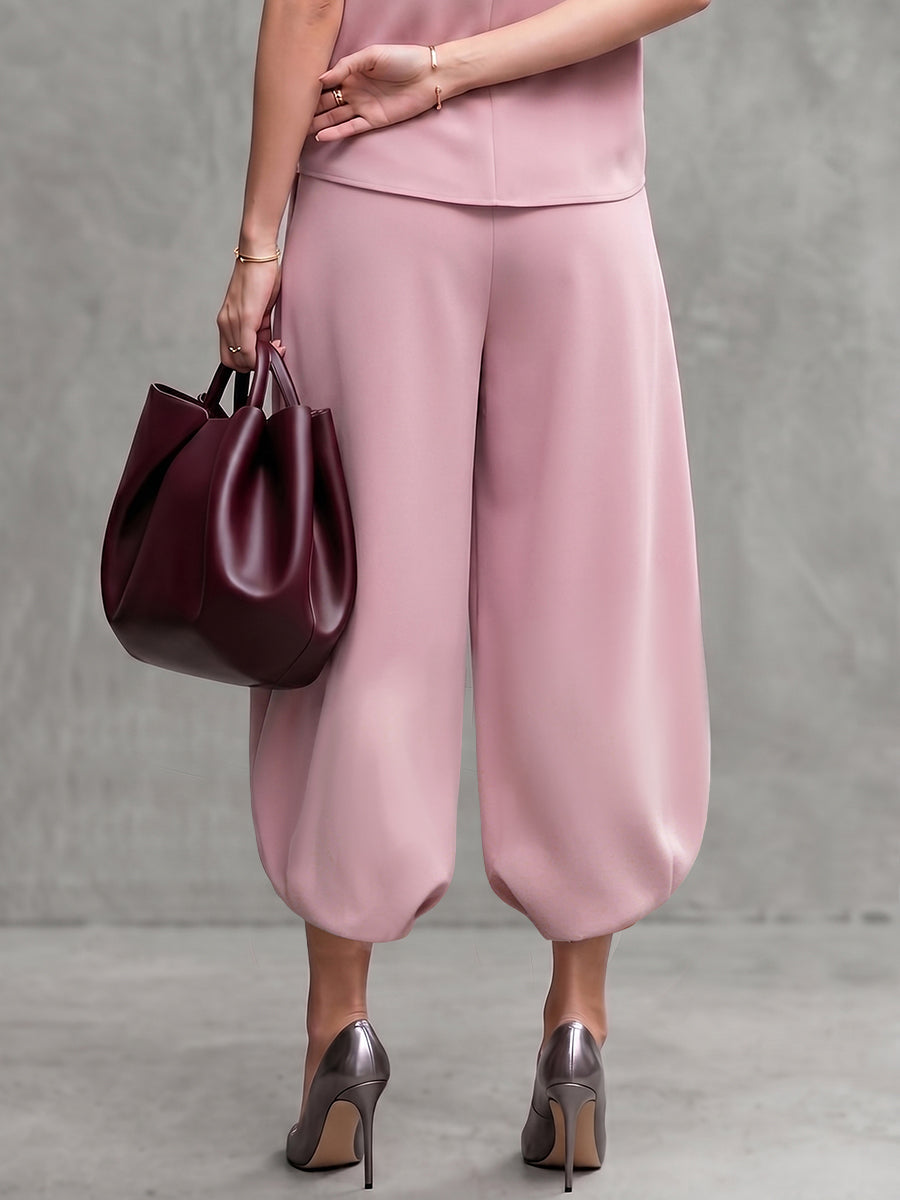 High-Waist Cropped Pleated Pocket Pants