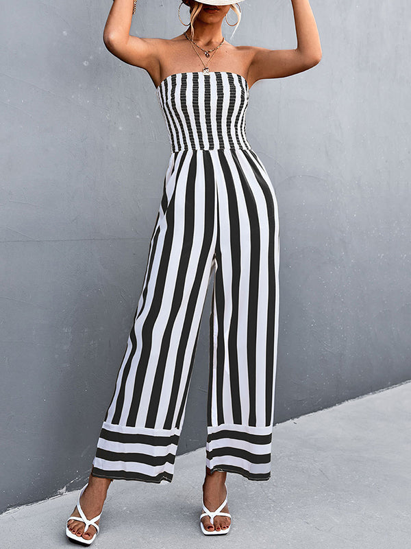 Striped Sleeveless Elastic Relaxed Jumpsuit