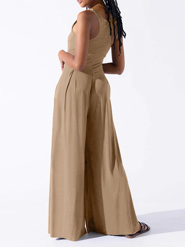 Pleated Sleeveless Relaxed Jumpsuit