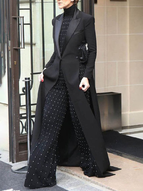 Notch-Collar Side-Split Long-Sleeve Jacket