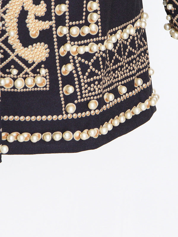 Printed V-Neck Long-Sleeve Relaxed Blazer